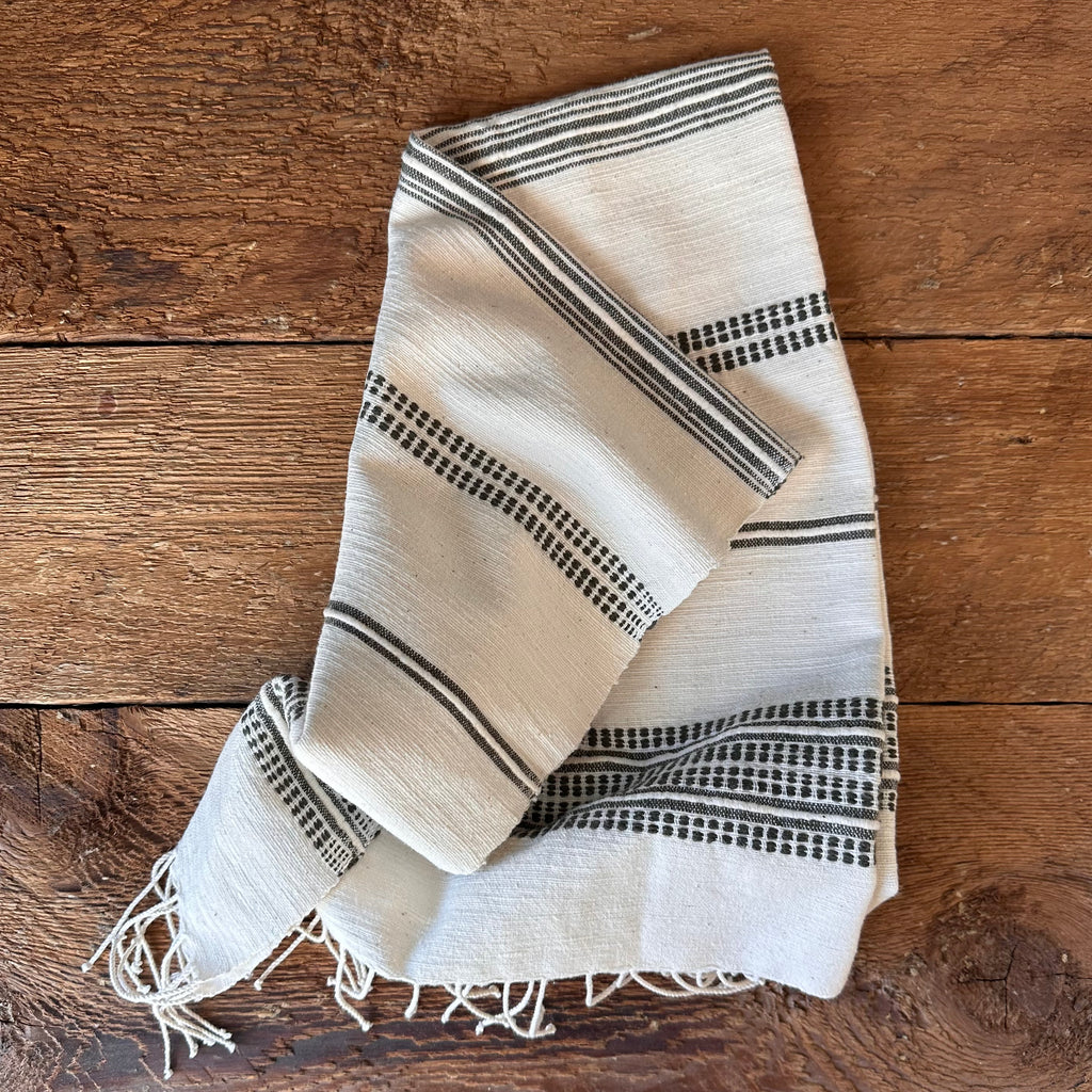 black and white stripped kitchen towel handwoven