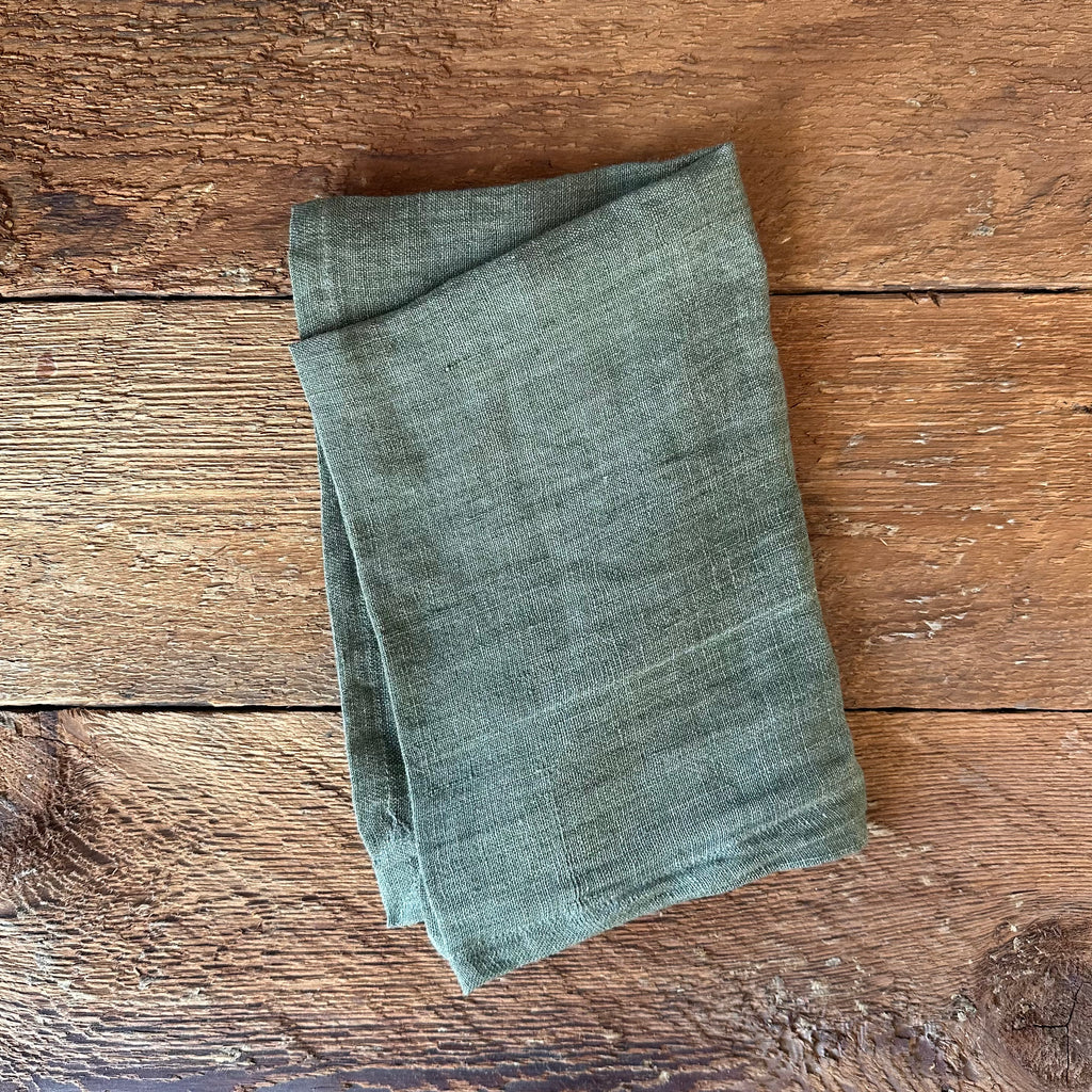 Forest green linen tea towel farmhouse kitchen style hand towel